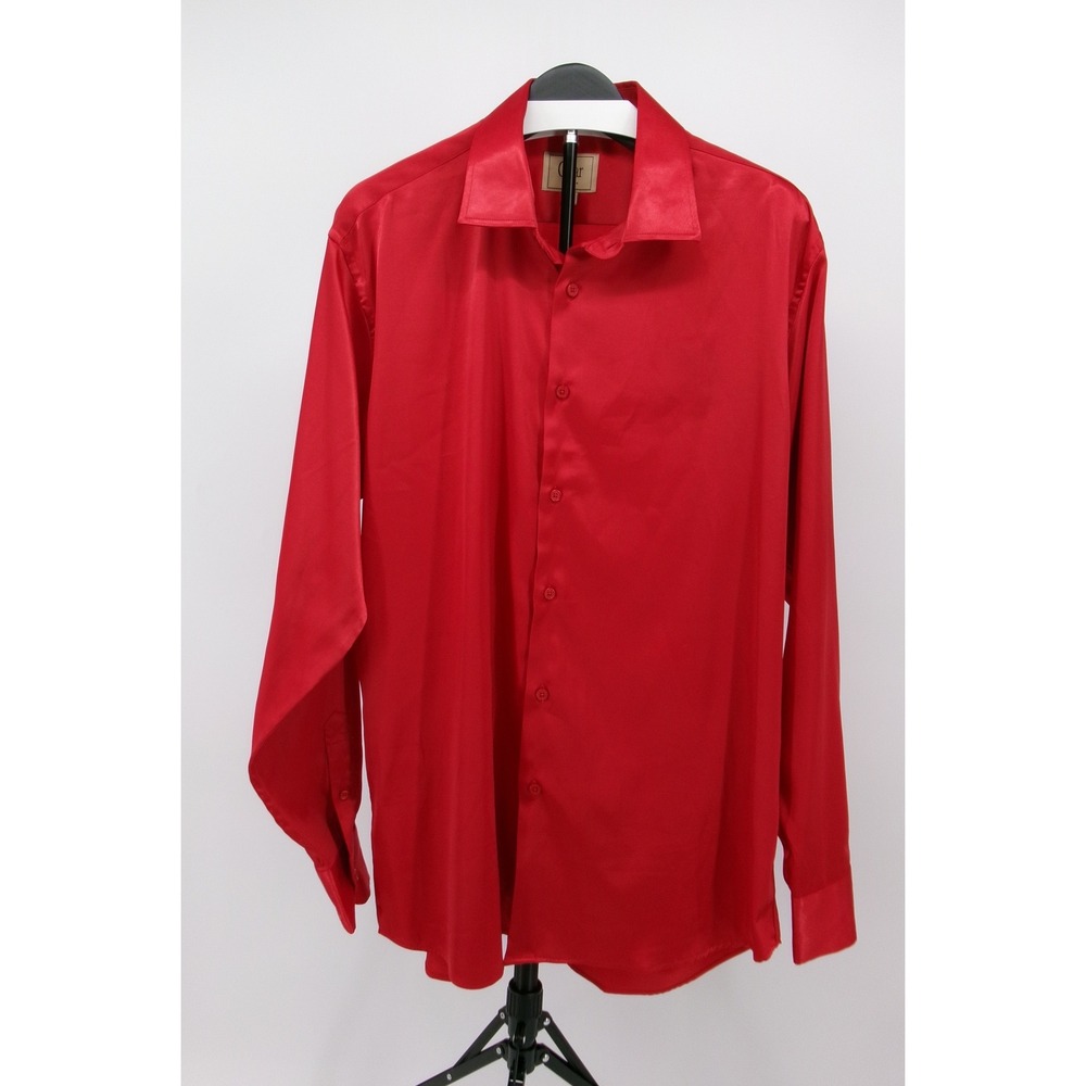Cigar Couture Mens XL Red Satin Button Down Shirt Long Sleeve Acetate